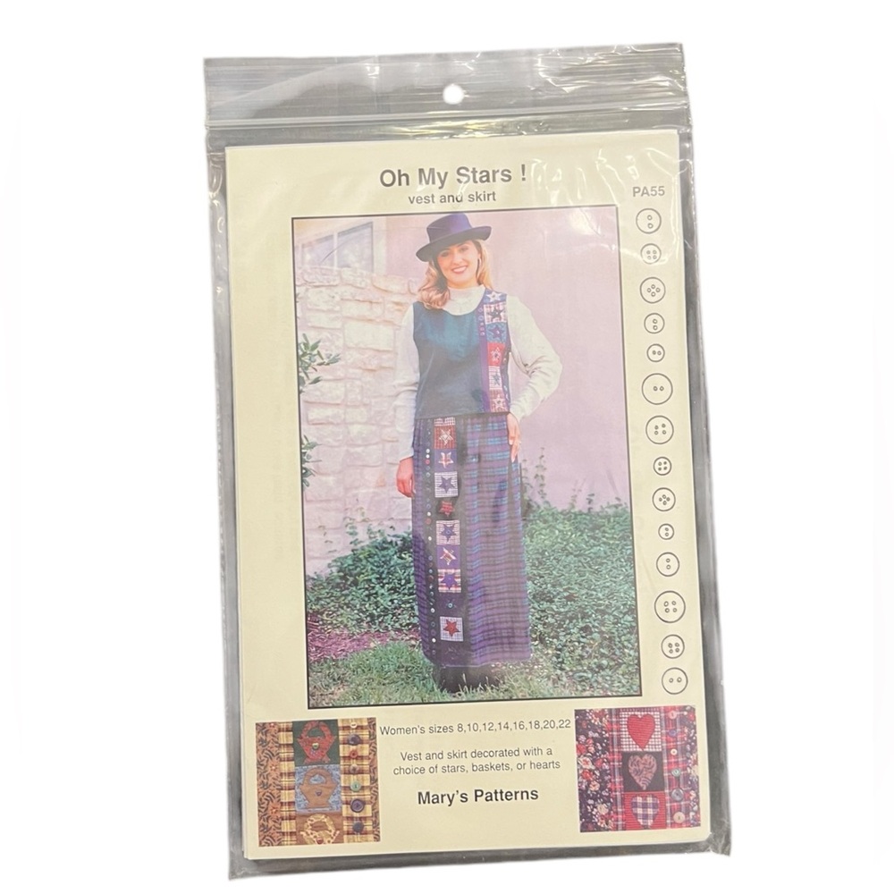 MARY'S PATTERNS LADIES OH MY STARS VEST TOP & SKIRT PATTERN HEARTS BASKETS PA 55